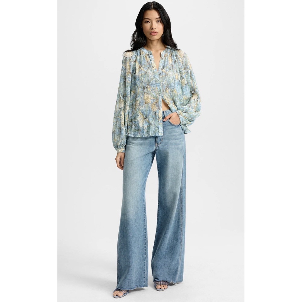 VERONICA BEARD Women's Size 10 Fennel Blouse Pleated Button-Down Powder Blue NEW